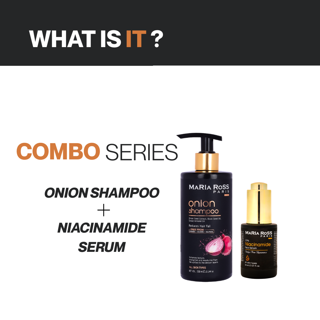 Maria Ross Onion Hair Fall Control Shampoo & Niacinamide 10% Face Serum Combo | Hair Strengthening & Oil Control Skincare | Anti Hair Fall Shampoo & Pore Minimizing Serum | Pack of 2