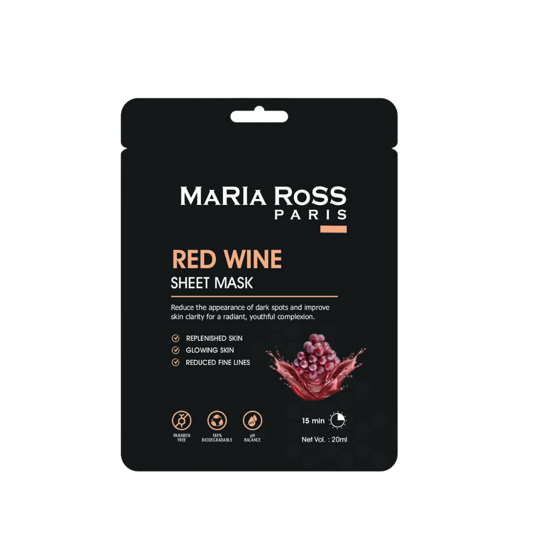 Combo Pack of 2 Sheet Masks: Red Wine Sheet Mask (200ml) + Rice Water Sheet Mask (200ml)-Maria Ross Paris