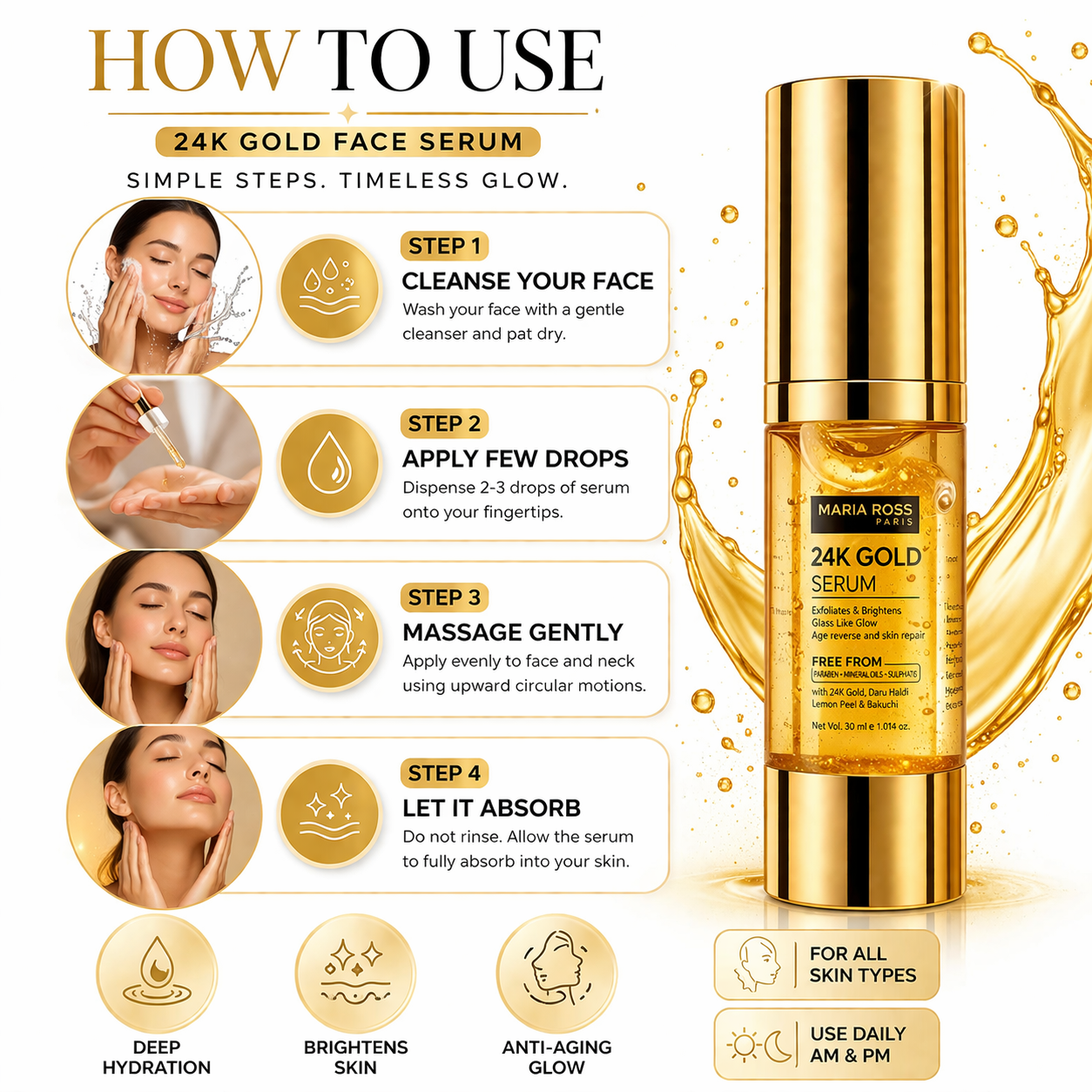24K Gold Face Serum - 30ml || Luxurious Glow | Anti-Aging Benefits | Revitalizes Skin