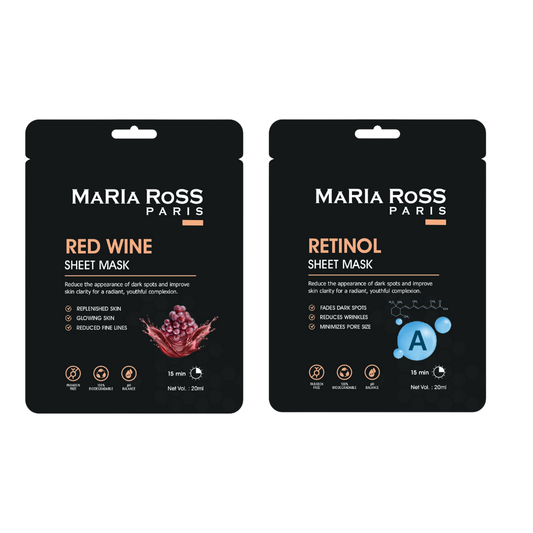 Combo Pack of 2 Sheet Masks: Red Wine Sheet Mask (200ml) + Retinol Sheet Mask (200ml)-Maria Ross Paris