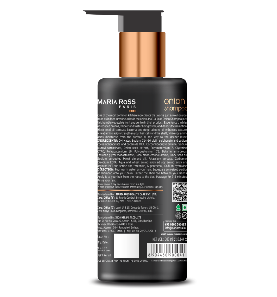 Onion Shampoo for Hair Fall Control with Red Onion Black Seed Oil Extract - 300 ML || Cleanses Gently | Promotes Healthy Growth | Strengthens Strands