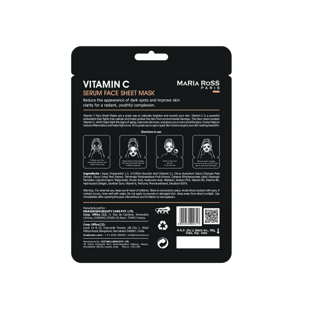 Combo Pack of 3 Sheet Masks: Vitamin-C Sheet Mask (200ml) + Red Wine Sheet Mask (200ml) + Retinol Sheet Mask (200ml)-Maria Ross Paris