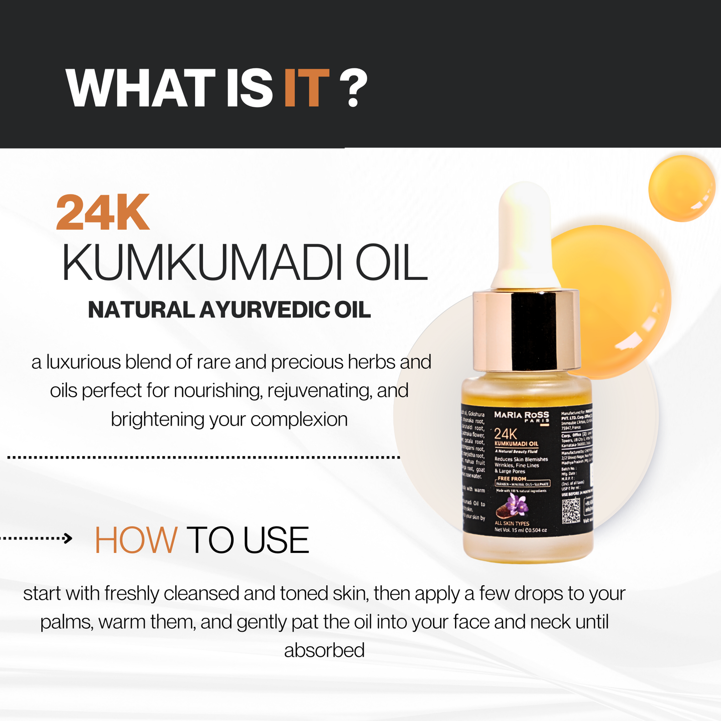 Kumkumadi Face Oil for Glowing Skin - 15 ML || Enhances Glow | Evens Skin Tone | Nourishes Deeply