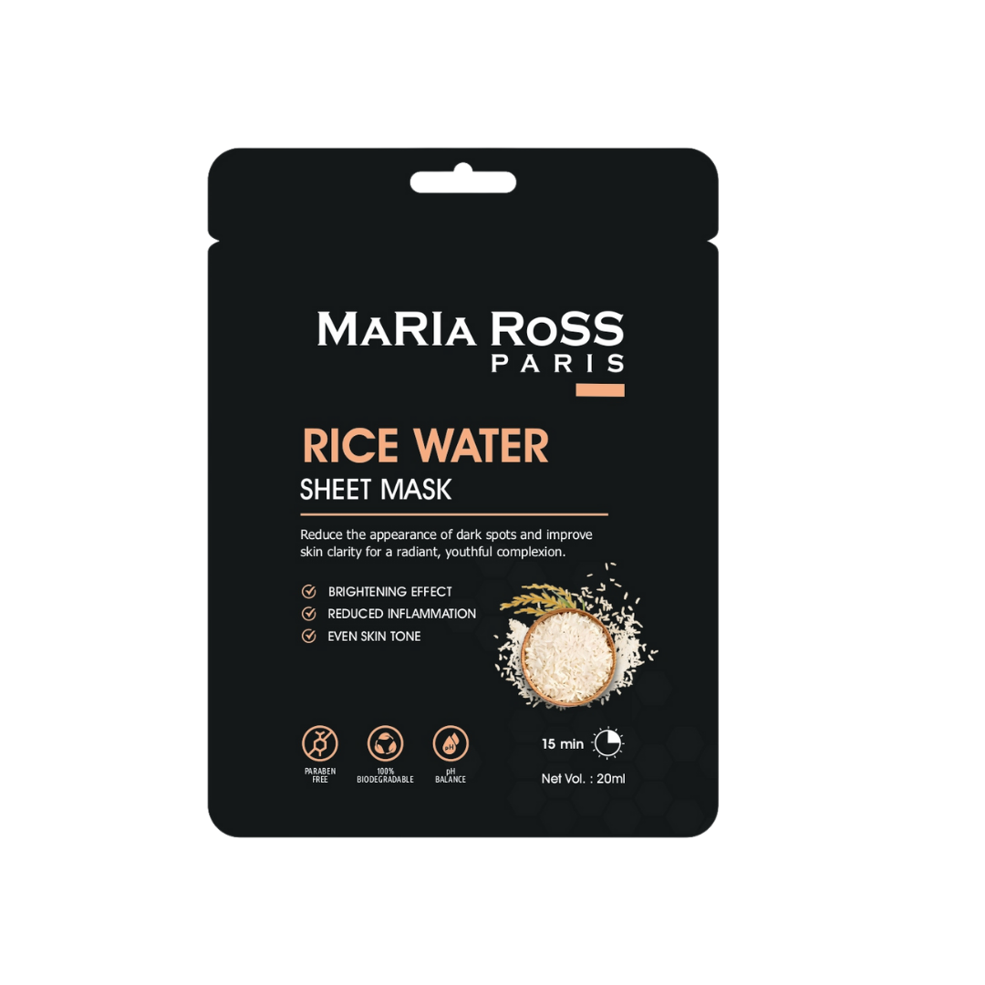 Combo Pack of 2 Sheet Masks: Rice Water Sheet Mask (200ml) + Hyaluronic Acid Sheet Mask (200ml)-Maria Ross Paris