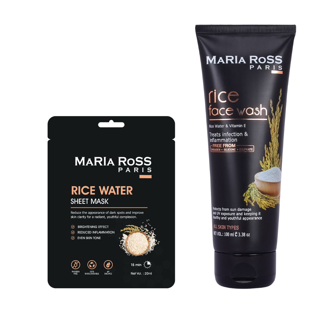 Combo Pack of 2 Products: Rice Water Sheet Mask (200ml) + Rice Water Face Wash (200ml)-Maria Ross Paris