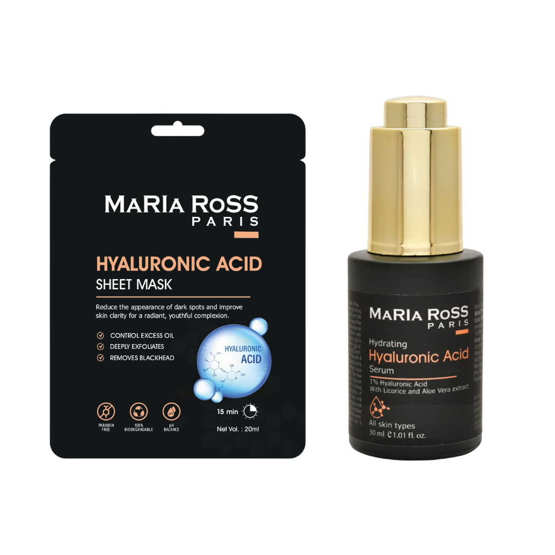 Combo Pack of 2: (200ml + 30ml) + Hyaluronic Acid Sheet Mask (200ml) + Hyaluronic Acid Face Serum (30ml)-Maria Ross Paris