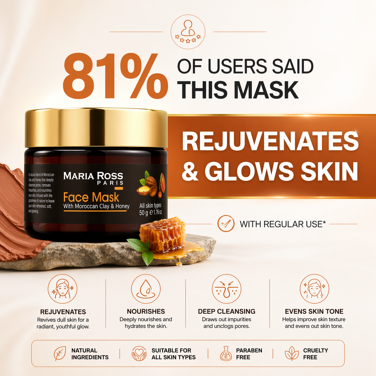Face Mask with Moroccan Clay & Honey - 50 GM || Detoxifies Skin | Hydrates Deeply | Promotes Radiance