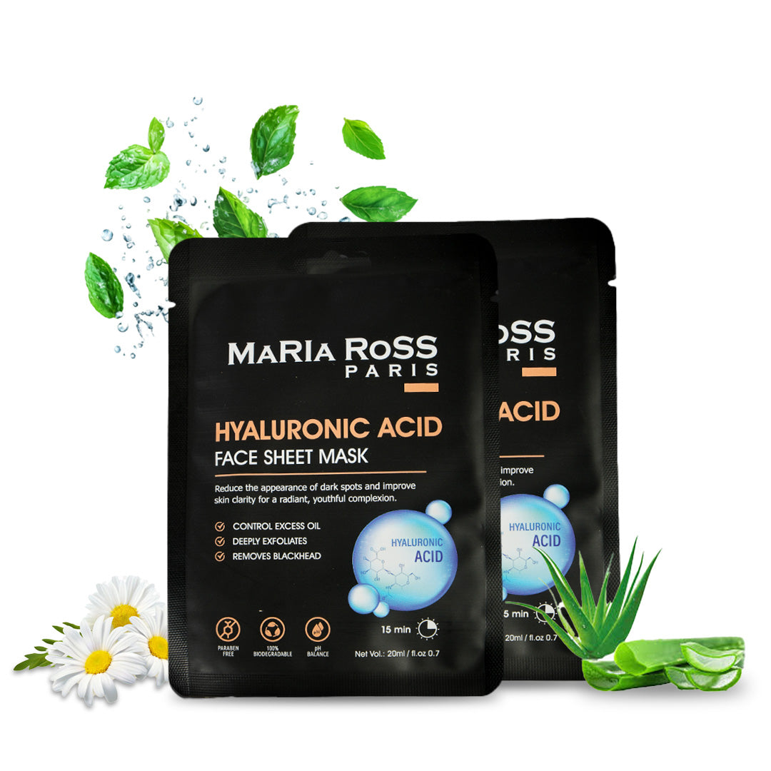 Combo Pack of 3 Sheet Masks: Rice Water Sheet Mask (200ml) + Niacinamide Sheet Mask (200ml) + Hyaluronic Acid Sheet Mask (200ml)-Maria Ross Paris