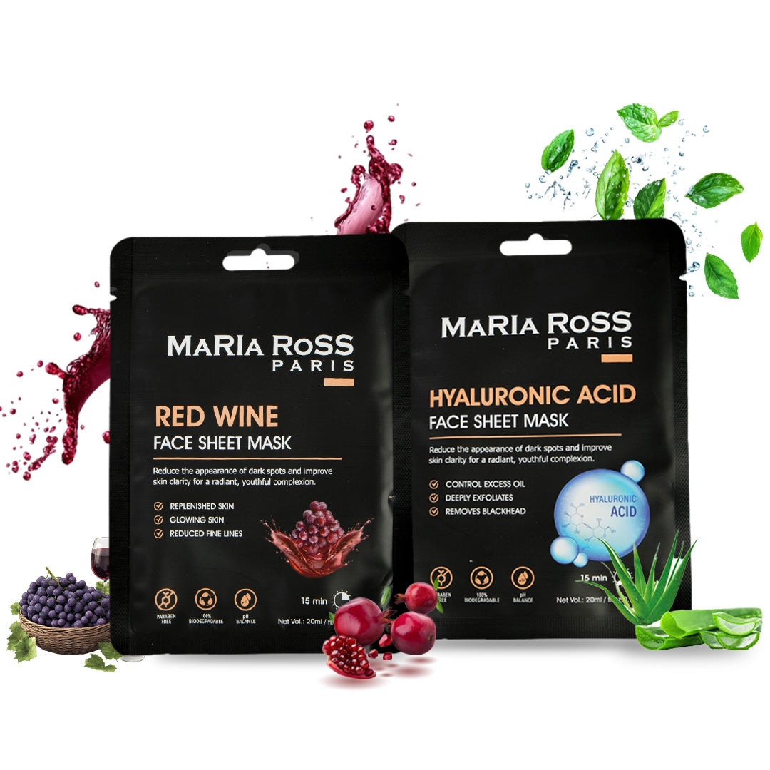 Combo Pack of 2 Sheet Masks: Retinol Sheet Mask (200ml) + Vitamin-C Sheet Mask (200ml)-Maria Ross Paris