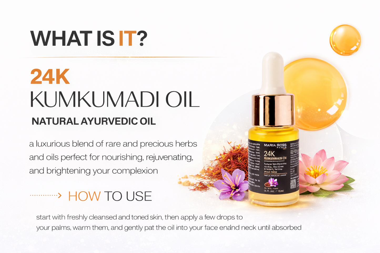 Kumkumadi Face Oil for Glowing Skin - 15 ML || Enhances Glow | Evens Skin Tone | Nourishes Deeply