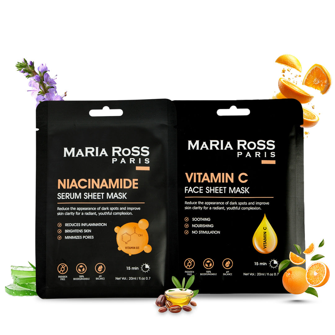 Combo Pack of 2 Sheet Masks: Niacinamide Sheet Mask (200ml) + Vitamin-C Sheet Mask (200ml)-Maria Ross Paris