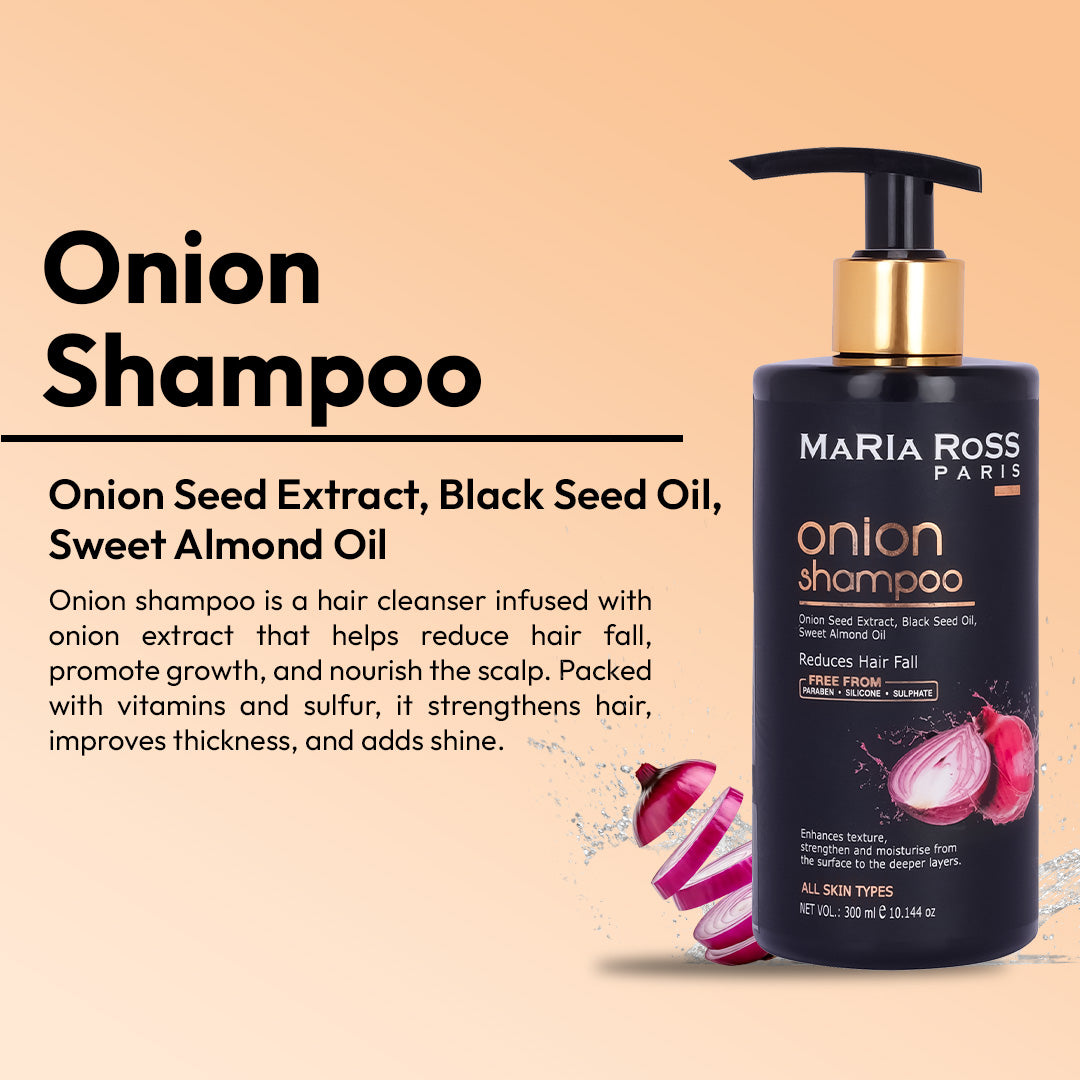 Onion Shampoo for Hair Fall Control with Red Onion Black Seed Oil Extract - 300 ML || Cleanses Gently | Promotes Healthy Growth | Strengthens Strands