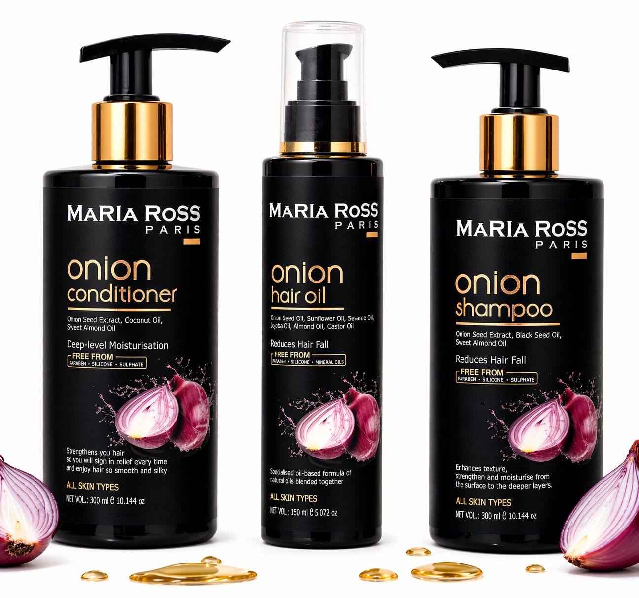 Onion Hair Care Combo – Oil, Shampoo & Conditioner Combo || Complete Hair Fall Control