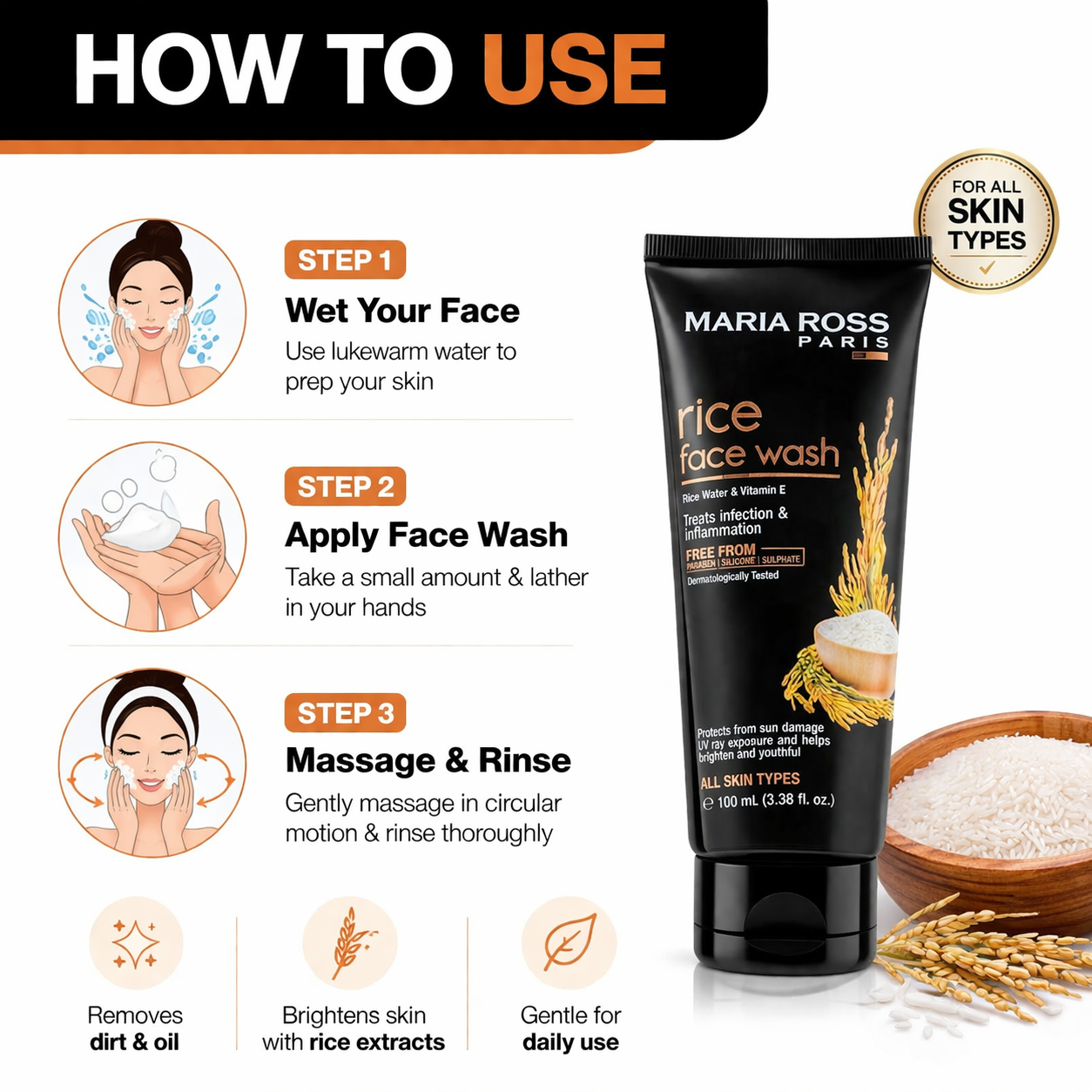 Rice Water Face Wash for Glass Skin - 100 ML || Deep Cleanses | Promotes Radiance | Enhances Clarity