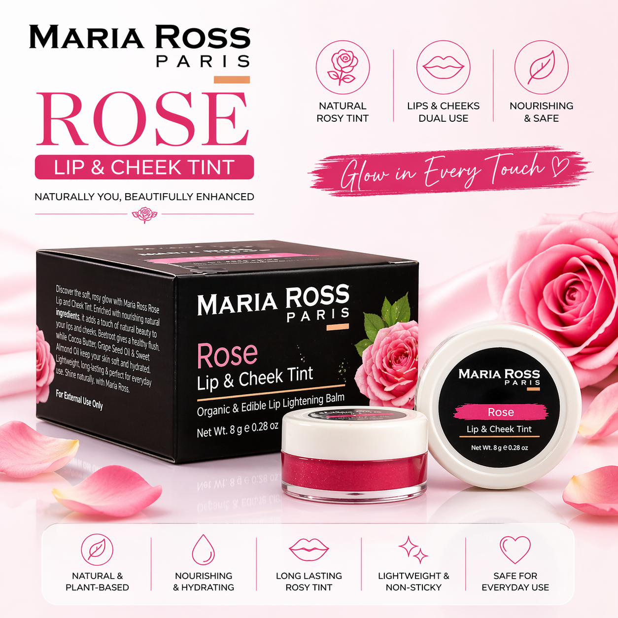 Rose Lips And Cheek Tint For Women - 8 GM || Natural Flush | Hydrates | Long-lasting Color