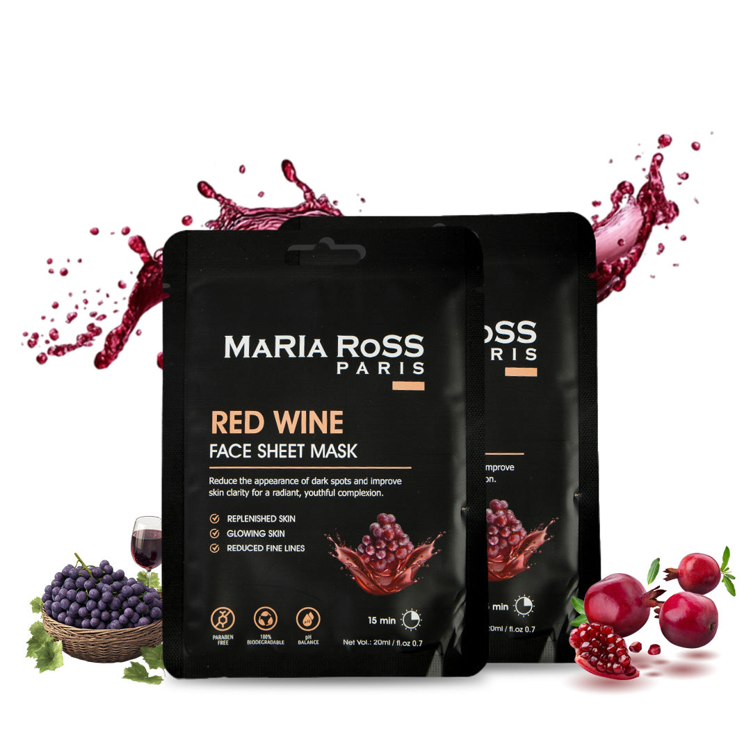 Combo Pack of 3 Sheet Masks: Vitamin-C Sheet Mask (200ml) + Red Wine Sheet Mask (200ml) + Retinol Sheet Mask (200ml)-Maria Ross Paris