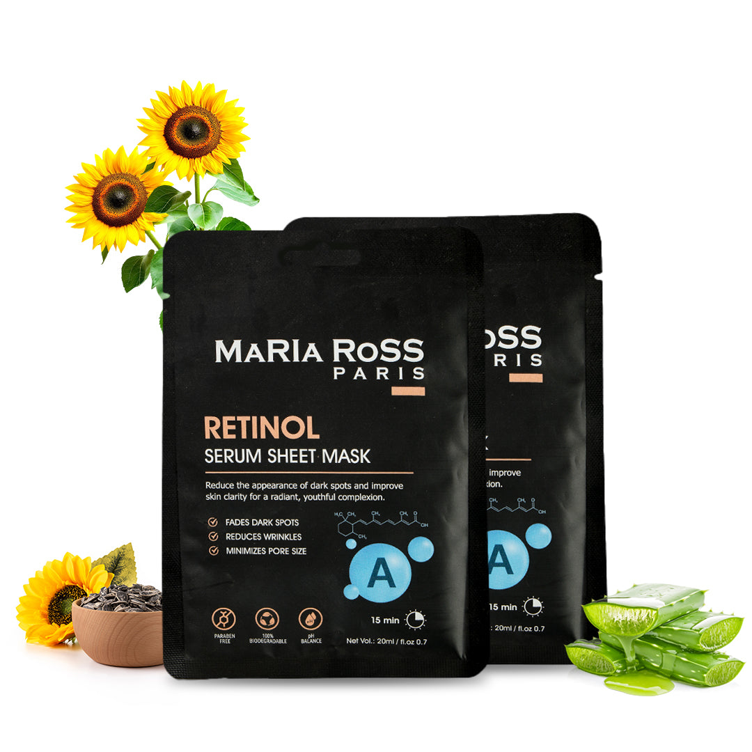 Combo Pack of 3 Sheet Masks: Vitamin-C Sheet Mask (200ml) + Red Wine Sheet Mask (200ml) + Retinol Sheet Mask (200ml)-Maria Ross Paris