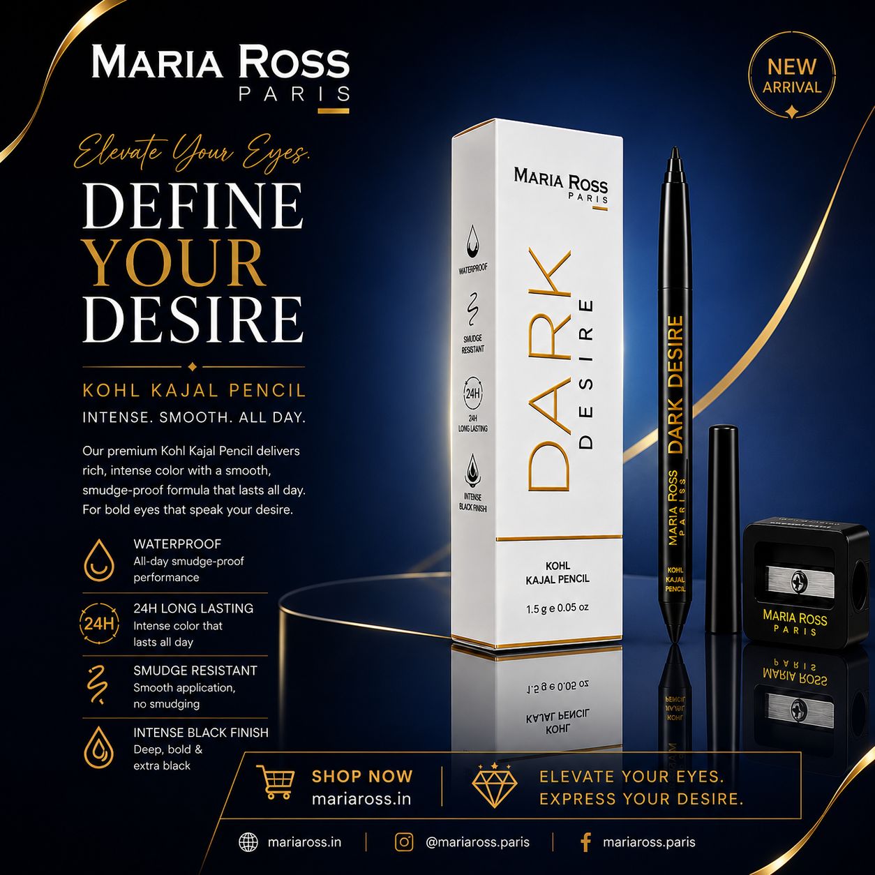 Maria Ross Dark Desire Kohl Kajal Pencil, (3-in-1) 1.5g   ,