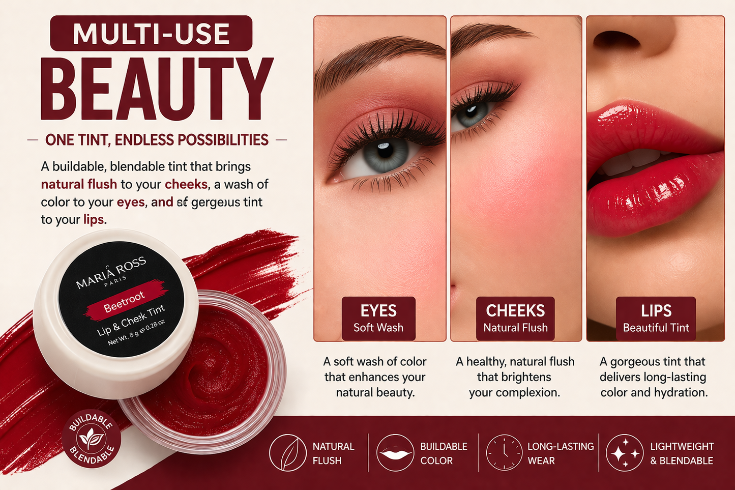 Beetroot Lips And Cheeks Tint For Women - 8 GM || Vibrant Color | Nourishing Formula | Easy Application