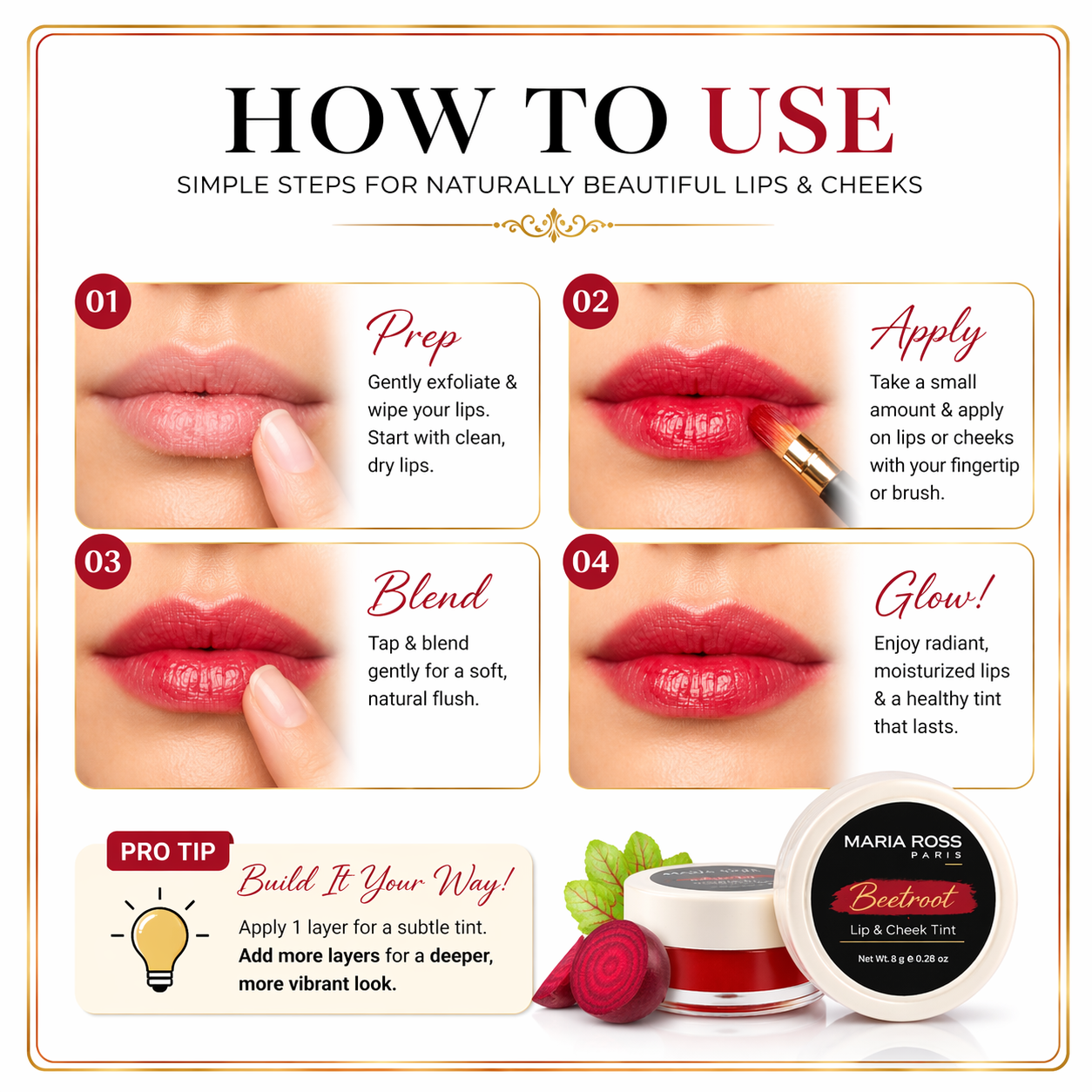 Beetroot Lips And Cheeks Tint For Women - 8 GM || Vibrant Color | Nourishing Formula | Easy Application