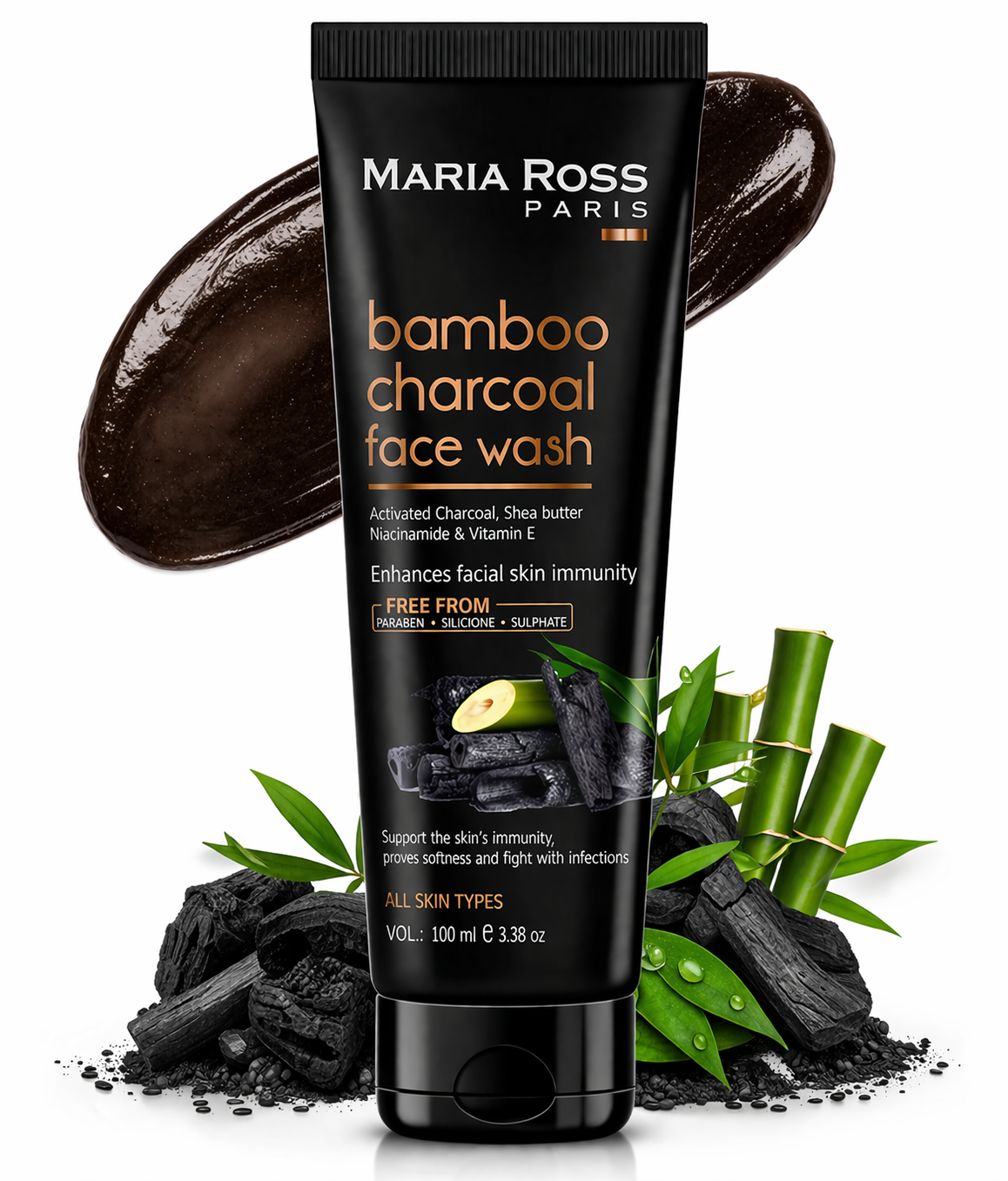 Bamboo Charcoal Face Wash for Deep Cleanse - 100 ML || Deep Cleans Pores | Removes Impurities | Refreshes Skin