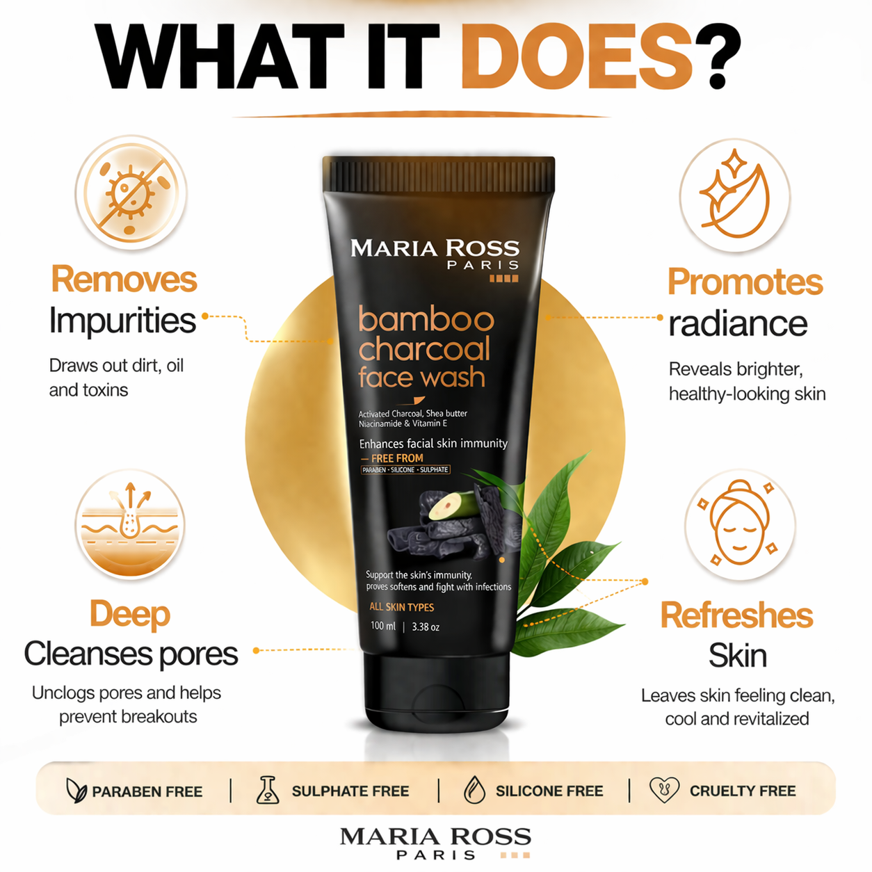 Bamboo Charcoal Face Wash for Deep Cleanse - 100 ML || Deep Cleans Pores | Removes Impurities | Refreshes Skin