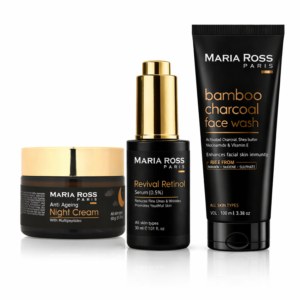 Combo pack of 3: Multi Peptide Night Cream for anti aging (50 GM) + Revival Retinol serum (0.5%) + Bamboo Charcoal Face Wash for Deep Cleanse (100 ML)