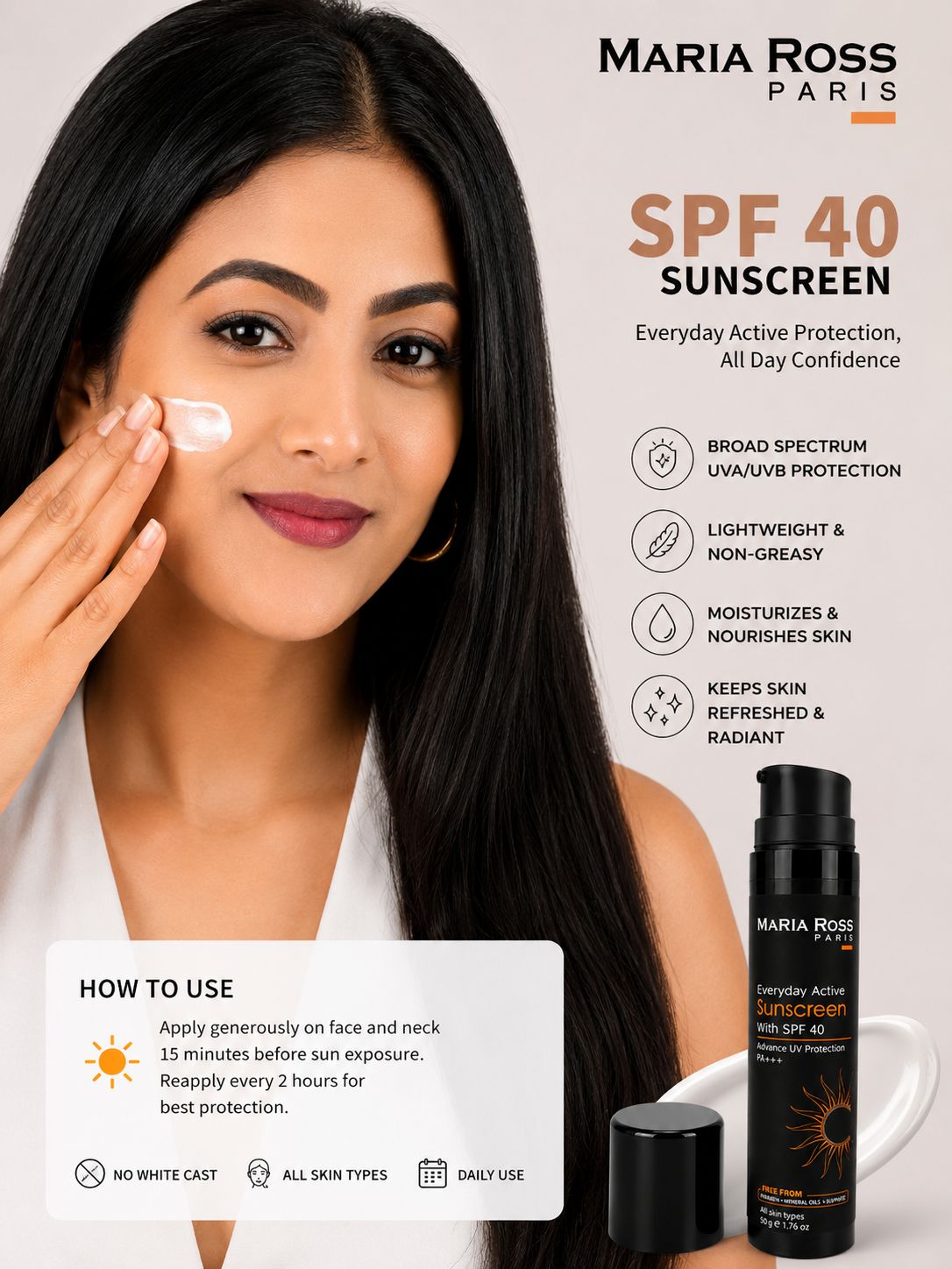 Sunscreen SPF 40 - 50 GM || Broad Spectrum Protection | Lightweight Formula | Non-Greasy Finish