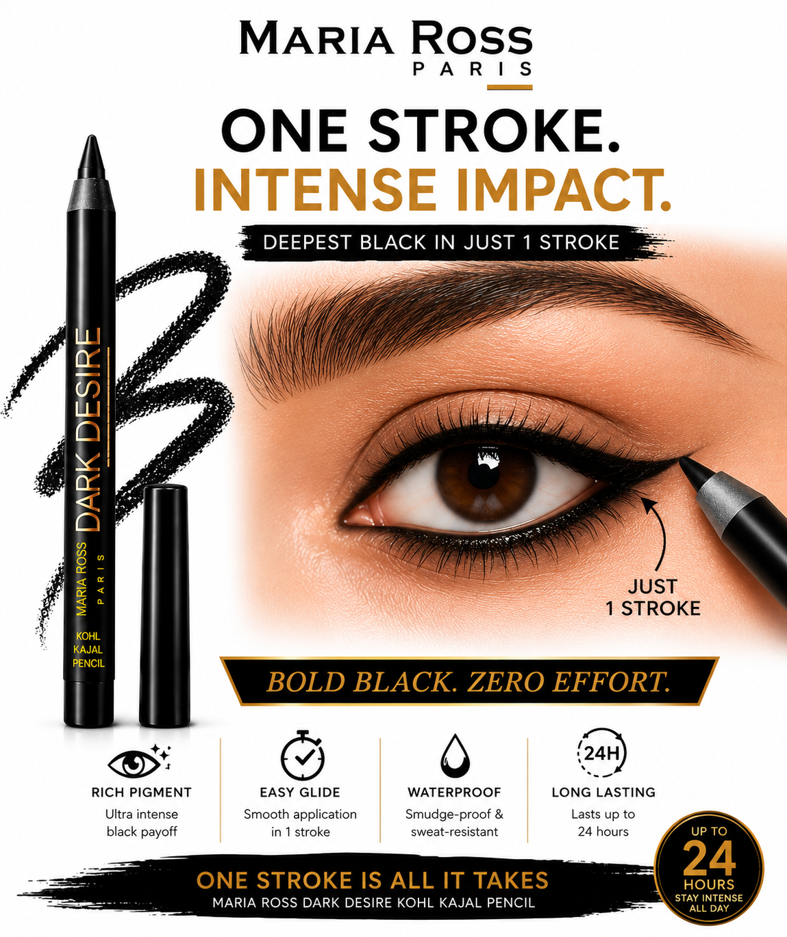 Maria Ross Dark Desire Kohl Kajal Pencil, (3-in-1) 1.5g   ,