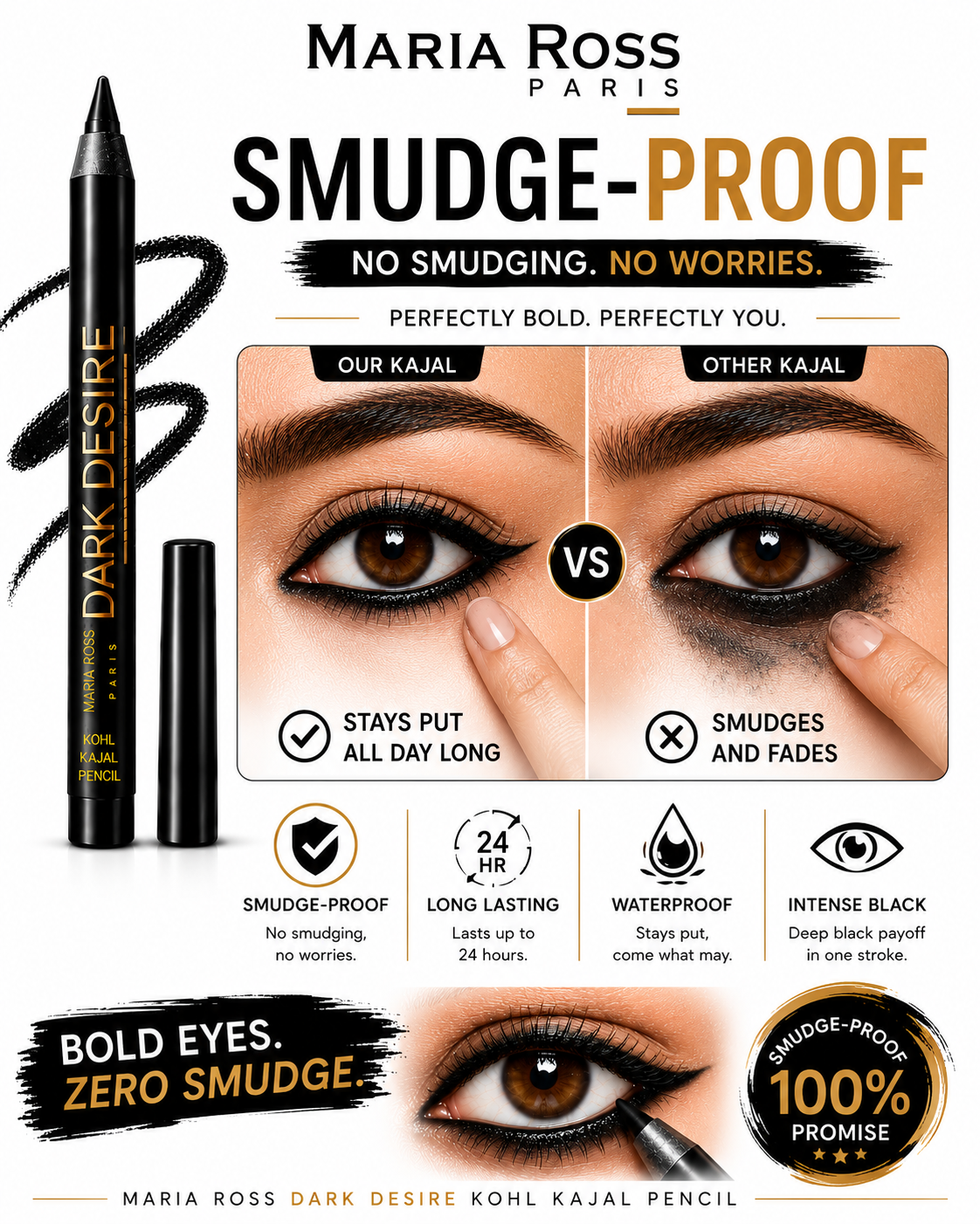 Maria Ross Dark Desire Kohl Kajal Pencil, (3-in-1) 1.5g   ,