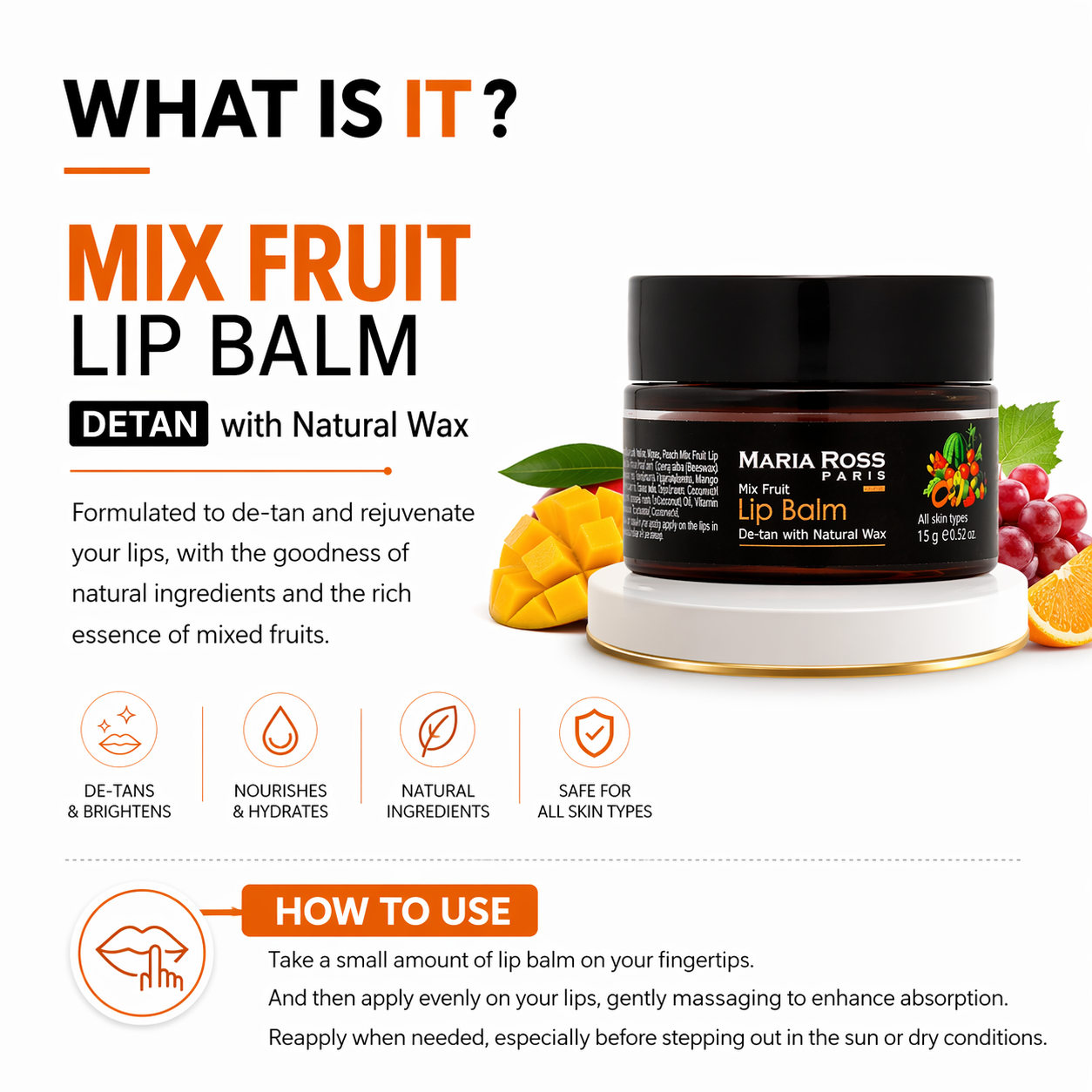Natural Mix fruit Lip Balm for De-tan - 15 GM || Moisturizes Lips | Fades Tan | Adds Natural Shine