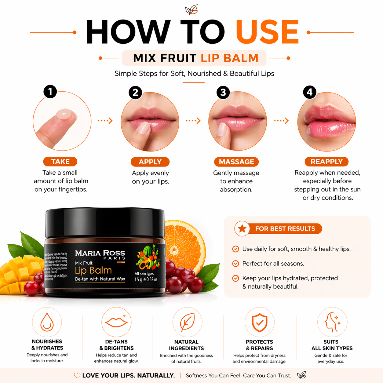 Natural Mix fruit Lip Balm for De-tan - 15 GM || Moisturizes Lips | Fades Tan | Adds Natural Shine