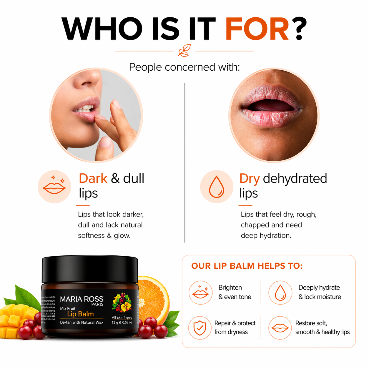 Natural Mix fruit Lip Balm for De-tan - 15 GM || Moisturizes Lips | Fades Tan | Adds Natural Shine