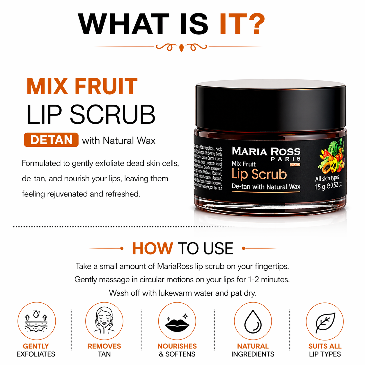 Natural Mix fruit Lip Scrub for De-tan - 15 GM || Exfoliates Lips | Removes Tan | Nourishes Softness