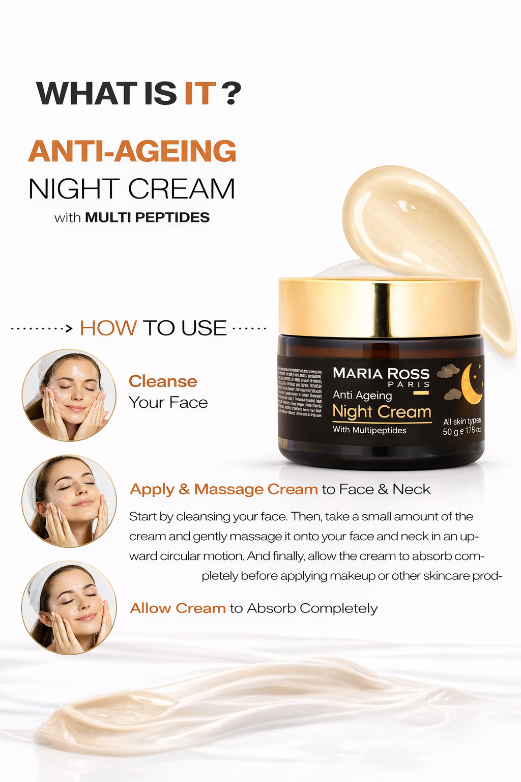 Multi Peptide Night Cream for Anti Ageing - 50 GM || Reduces Wrinkles | Boosts Elasticity | Restores Youthfulness