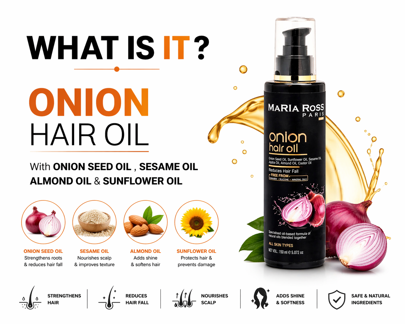 Onion Hair Oil for Hair Fall Control, 100ML