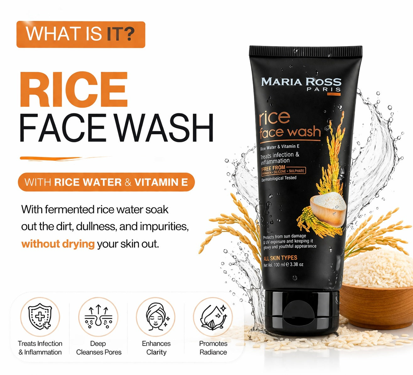 Rice Water Face Wash for Glass Skin - 100 ML || Deep Cleanses | Promotes Radiance | Enhances Clarity