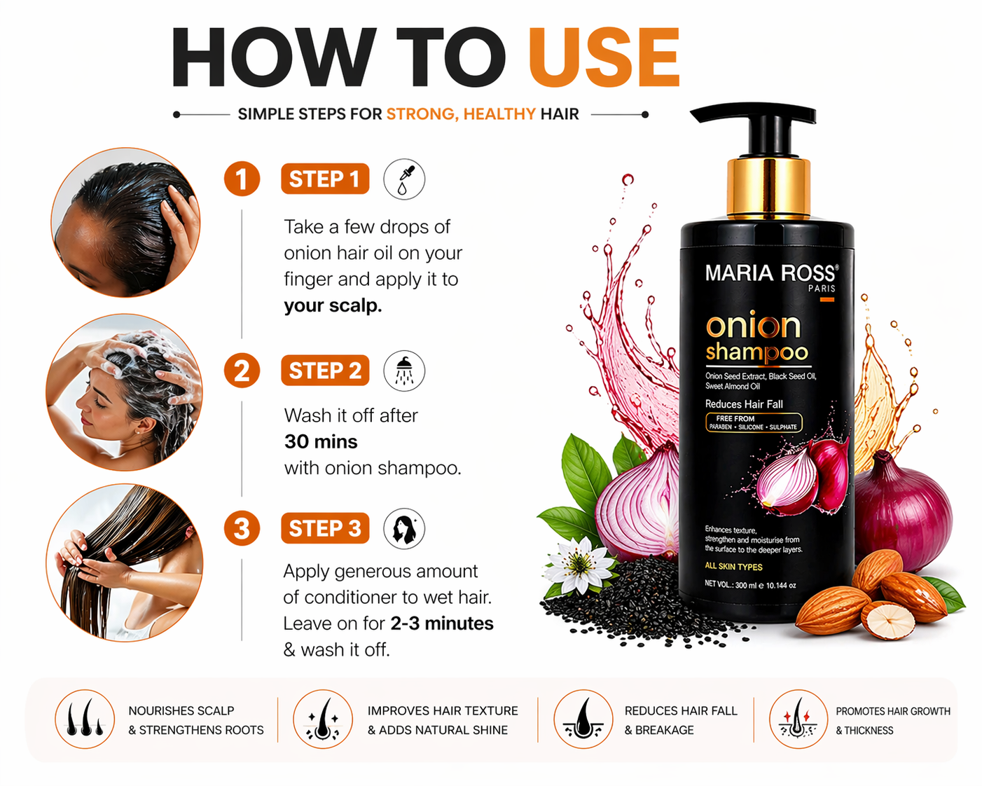 Onion Shampoo for Hair Fall Control - 300ml