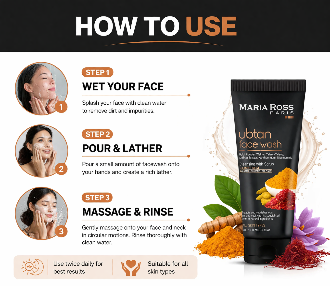Ubtan Face Wash For Tan Removal - 100 ML || Brightens Complexion | Removes Tan | Cleanses Gently