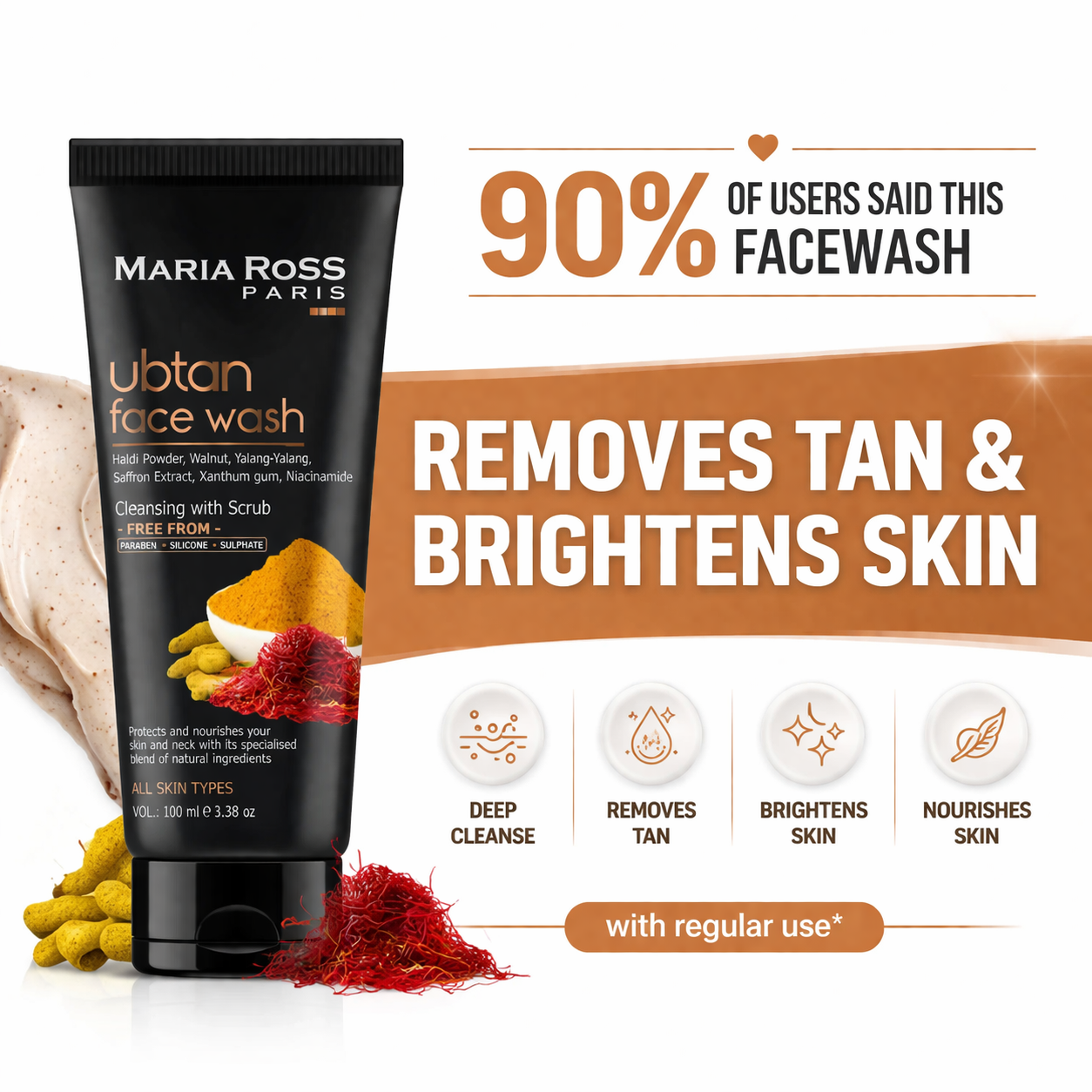 Ubtan Face Wash For Tan Removal - 100 ML || Brightens Complexion | Removes Tan | Cleanses Gently
