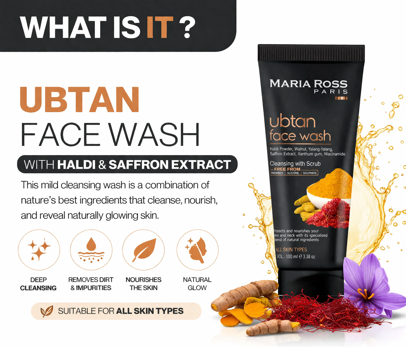Ubtan Face Wash For Tan Removal - 100 ML || Brightens Complexion | Removes Tan | Cleanses Gently